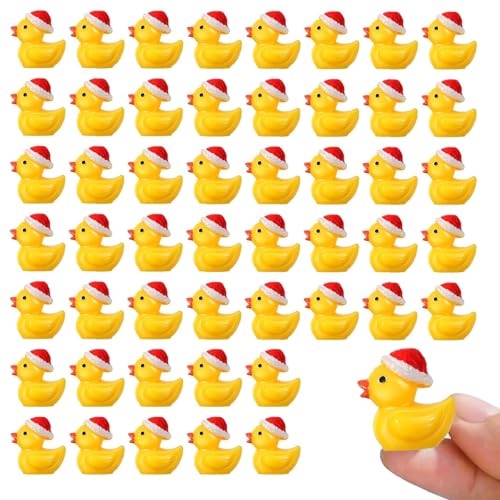 ARROMI 50 Piece Christmas Ducks Mini Christmas Duck Party Decoration for Craft Garden Aquarium Home