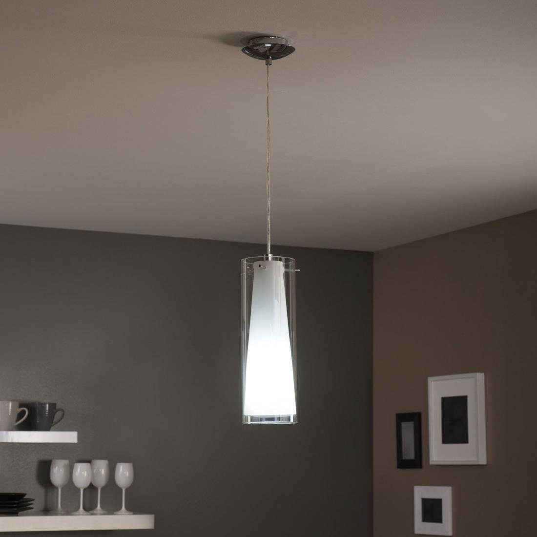EGLO Lampa wisząca Pinto, 1-punktowa lampa wisząca, lampa do jadalni z metalu w kolorze chromu i szkła w kolorze przezroczystym i białym, oprawa E27