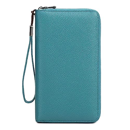 Wallet for Women RFID Blocking Leather Credit Card Wallet Travel Passport Phone Purse with Removable Wrist Strap, Blue, One Size
