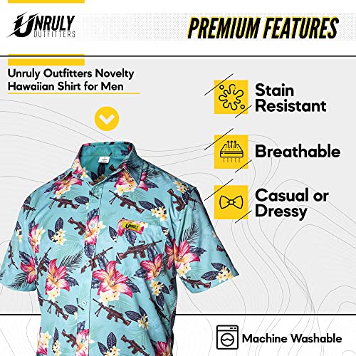 Hawaiian Shirt for Men Green M249 Button Down Shirts Men Novelty Funny Flower Weapons Shirts with Guns2