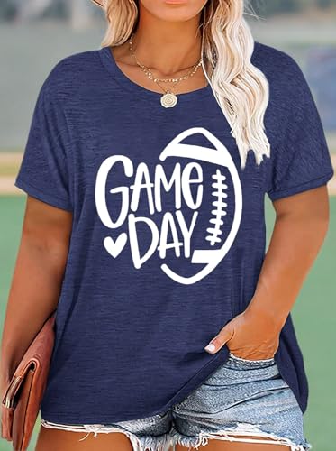 Plus Size Game Day Football Shirt Women Football Season Tshirt Sunday Funday Graphic Tee Casual Short Sleeve Tops3