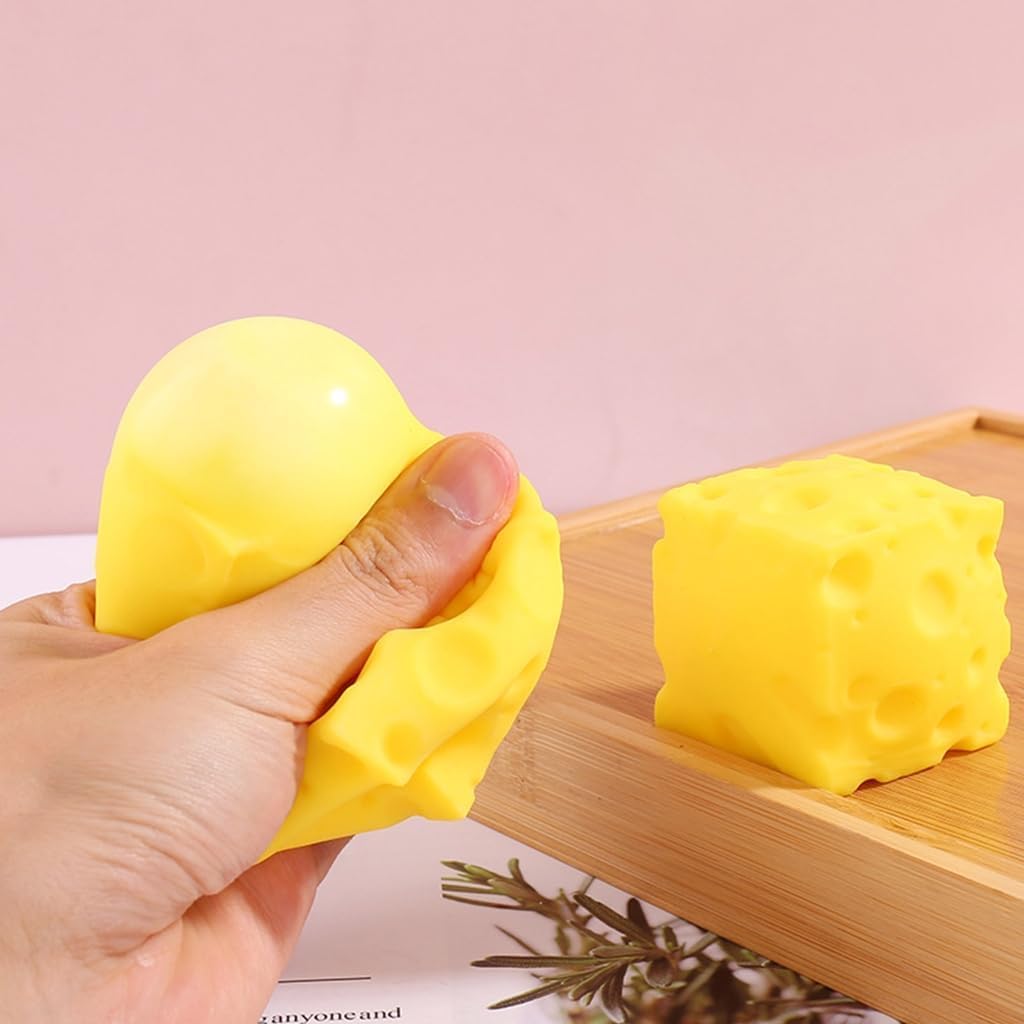 Cheese Squishy,Big Cheese Squishy- Yellow Squeeze Toy- Soft Mochi Stress Relief Rebounding Sensory Squishies, Novelty Food Theme Cubes for Adults, Stress Balls for Relax Focus, Birthday Gift