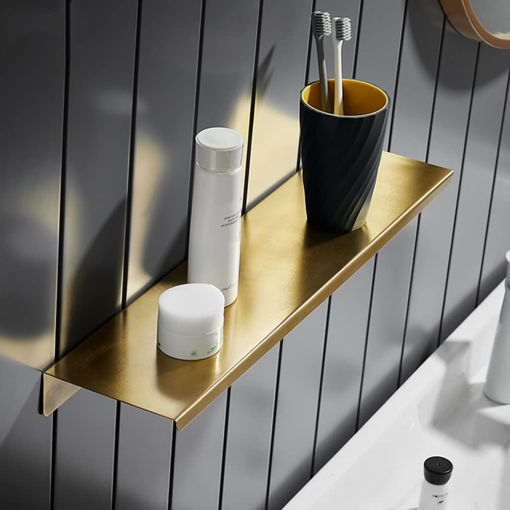 Wall Mounted Shower Caddy Shelf - Brushed Brass Bathroom Organizer for Toiletries Cosmetics - 40cm Floating Storage Rack