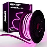SURNIE 50ft Pink LED Neon Lights,IP65 Waterproof LED Light Strip Flexible Cuttable AC 110V LED Rope Lights DIY,Indoor Outdoor for Residential,Commercial Building Decoration