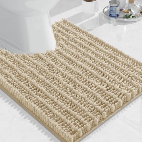 Arotive Luxury Toilet Rugs U-Shaped 24x20, Extra Soft Thick Absorbent Shaggy Chenille Bath Rugs, Non-Slip Machine Wash Dry, Bath Mat for Toilet Base, Tub and Shower, Home Decor Accessories, Beige
