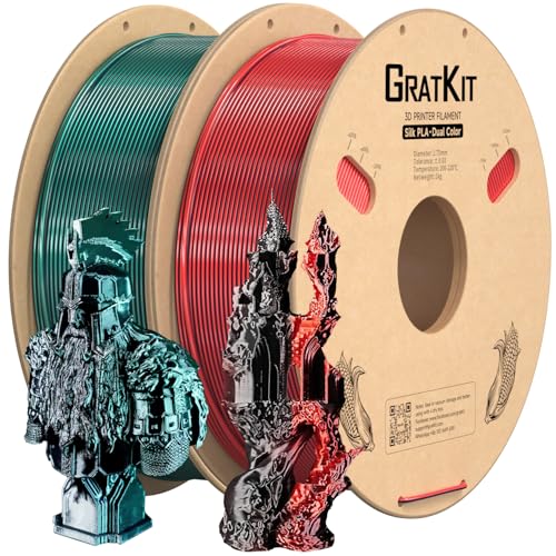 Gratkit Silk Dual Color PLA Filament, 2 * 1KG, Silk Black Green & Black Red
