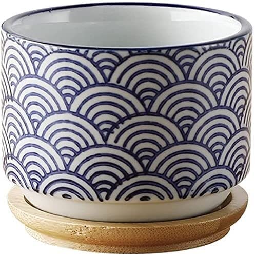 WANIYA1 2,3 pouces mini plante plante en céramique de pot de plante de fleur de plante en céramique avec base de bambou à domicile Bonsaï pots de bonsaïs BONDSIILL Cadeaux de décoration de jardin d'ex Cover