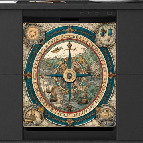 Cubierta magnética para lavavajillas con mapa de ancla vintage panel magnético de 53,3 x 66 cm