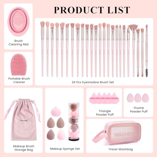 MAANGE Eye Makeup Brushes, 41 Pcs Premium Synthetic Precision Makeup Brush Set Contour Blush Eyeshadow Eyeliner Blending Make Up Brush Kit (Pink, 41 Piece Set)