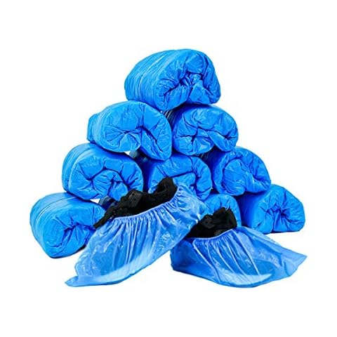JIAQUAN 100 Pack (50 Pairs) Disposable Plastic Shoe Covers & Boot Covers Waterproof Non-slip for Construction, Workplace, Indoor Carpet Floor Protection,One Size Fits Most. Cover