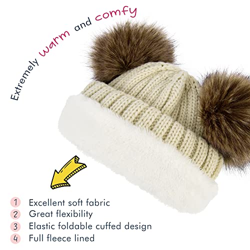 Image of Simplicity Warm Kids Boys Girls Winter Hat with Pompom Ears Elastic Knitted Toddler Beanie Hats for Girls Boys