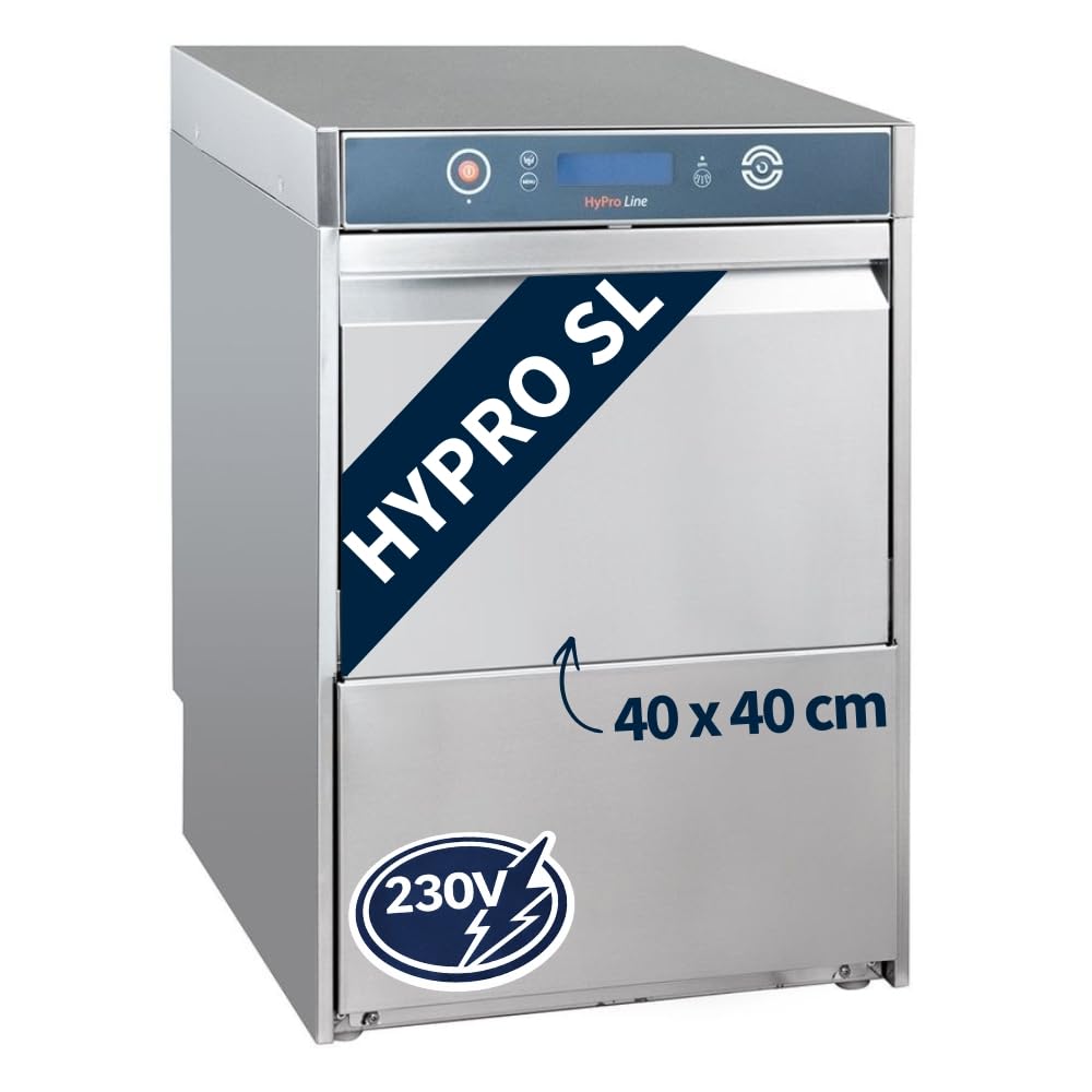 GastroHero Gläserspülmaschine, 40x40 cm, 230 V, Edelstahl HYPRO-GLSM40SL | 40 Körbe/Stunde, mit Ablaufpumpe & Drucksteigerungspumpe, Reiniger- & Klarspüldosierer, Made in Europe, 270 mm Einschubhöhe