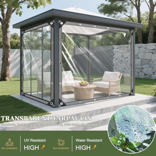 Image of Clear Tarps Heavy Duty Waterproof 8x14ft Clear Tarp with Grommets 14 Mil Thickened PVC Tear-Resistant Reinforced Edges Clear Plastic Vinyl Tarp for Patio Chicken Coop Cover Greenhouse Plant Enclosure