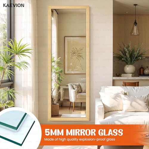 Image of Modern Wood Frame Full Length Wall Mirror - 5.25 Ft Tall Big Body Mirror with 5mm Premium HD Shatterproof Glass, Leaning or Hanging Dressing Mirror for Bedroom and Closet
