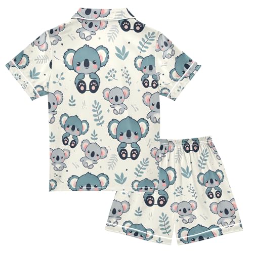 ALAZA Cute Koala Bear Leaves Pajamas Satin Pajama Set Short Sleeve Button Down Sleepwear2