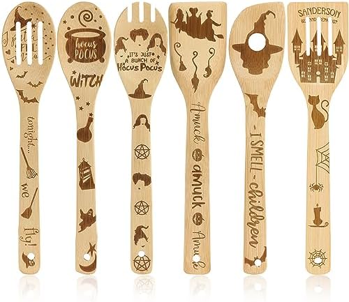 Amazon.com: Kitchen Witch Utensils Set Laser Engraved 5 Elements Bamboo ...