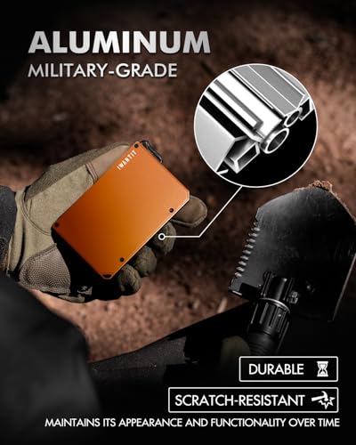 iwantit Pop Up Wallet for Men, Slim Minimalist Credit Card Holder with Money Clip - Man Metal Aluminum Wallet RFID Blocking, Smart Tactical Wallet for Men, Gift for Men (Orange)4