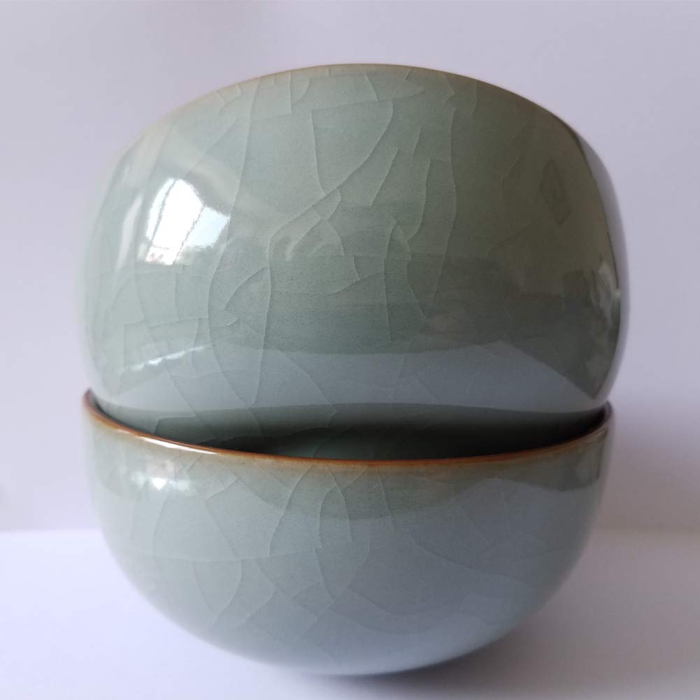Celadon Rice Bowl With Engraved Lotus Leaf | 4.5 Inch Porcelain Bowl | Lead-Free, Microwave & Dishwasher Safe - View #6