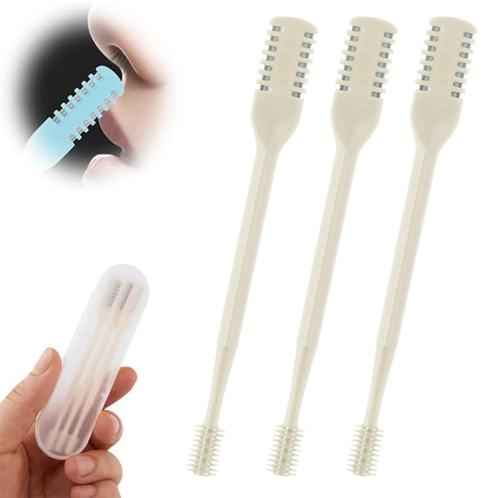 2024 New Double Sided Nose Hair Knife, 2-in-1 Nasal Hair Cutter, Nostril Hair Remover Tool, Portable Manual 360° Rotating Nose Hair Trimmer with Ear Picker for Women Men (3Pcs)