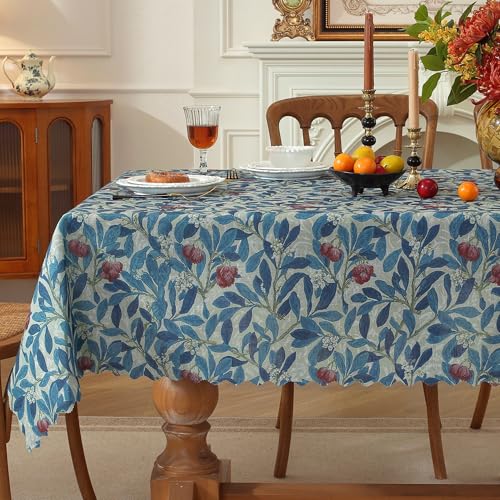 HOMOHEINI Rectangle Waterproof Tablecloth Linen Textured Table Cloth,Stain and Wrinkle Resistant Washable Fabric Table Cover for Dining, Party, Camping and Outdoor, 52 x 70 Inch, Blue Leaves