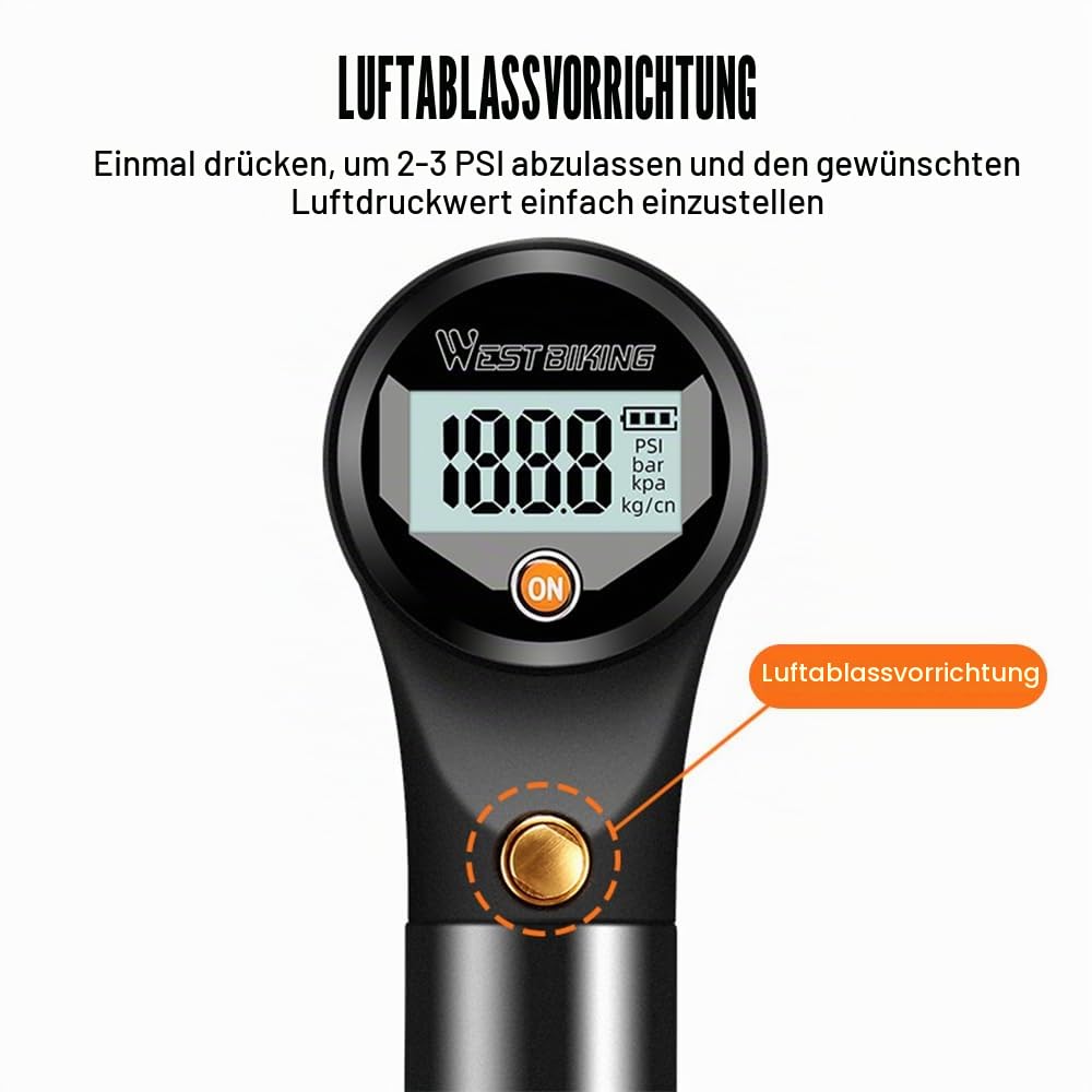 Stoßdämpferpumpe, 320 PSI Hochdruck Digital Fahrradpumpe, Anti Leck Ventil, Mountainbike Gabelpumpe mit Manometer Luftablassknopf für Vorderradgabel Hinterradaufhängung