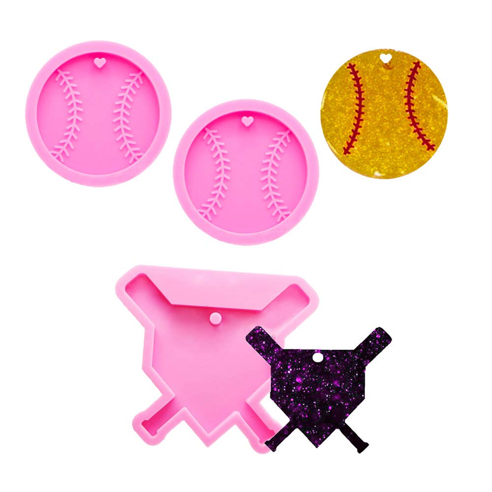 3 PCS Glossy Shiny Baseball Anchor Bat Keychain with Hole Silicone Mold for DIY Fondant Trinket Gum Candy Pudding Jelly Shots Luggage Tag Cake Decor Crystal Earrings Pendant