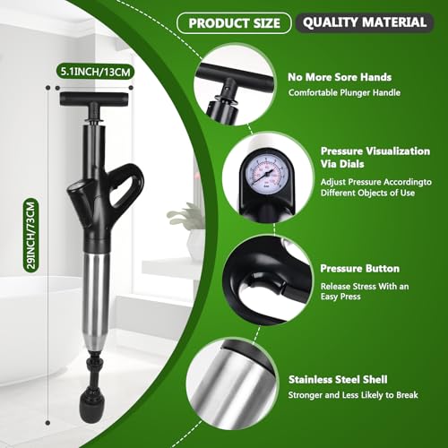Image of Toilet Plunger, High Pressure Clog Remover, Air Drain Unclogger Blaster with Visual Barometer and Waterproof Storage Bag, Heavy Duty Plungers for Toilets Bathroom, Floor, Kitchen, Plumbing Clogs-Black