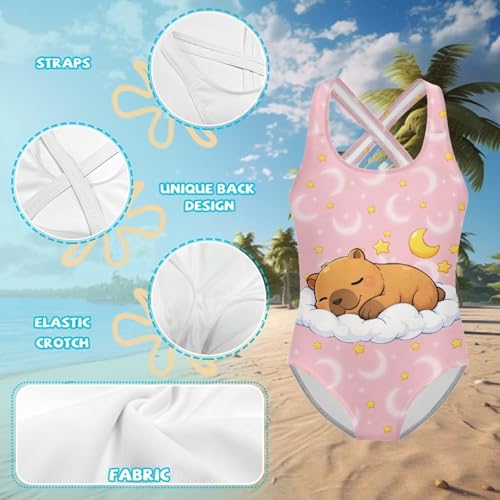 Image of Girls Swimsuit Criss Cross Back 1-Piece Summer Beach Swiwmear