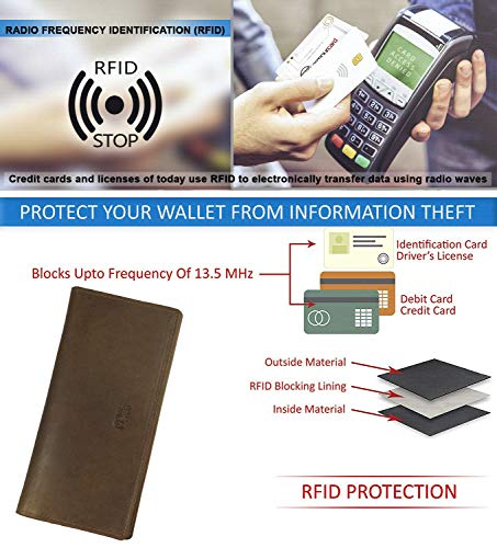 Image of RFID Blocking Mens Genuine leather Bifold Long Wallet