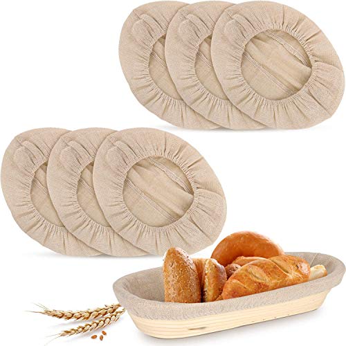 Brot Banneton Proofing Korb Tuch Liner, 6 Stück natürliche Rattan Backen Teig Körbe Abdeckung Leinen Liner Tuch, rund und oval für Backen Zubehör (9'' & 10'') Cover