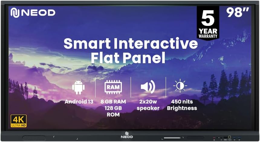 NEOD 4K UHD Touch Screen LED TV UltraTouch Display Interactive Flat Panel Monitor(3840 x 2160 Pixels) Android 13 (98 Inch)