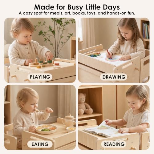 Image of bpmfkid Montessori Weaning Table and Chair Set - Adjustable Design for Toddlers, Ideal for Mealtime, Learning, and Play | Adjustable Wooden Design for Meals, Learning, Play, and Everyday Routines