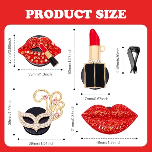 Image of Rislobx 4PCS Bling Car Air Freshener Vent Clip, Crystal Diamond Lips Lipstick Carnival Mask Car Diffuser Vent Clip Cute Car Bling Accessories Decoration for women (Red)
