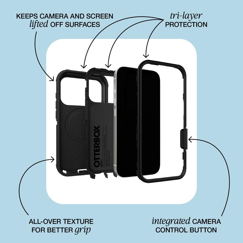 Image of OtterBox iPhone Air (Only) - Defender Series Case - Black Shadow (Black & Blue) - Snaps on MagSafe - Tough - Rugged & Durable - Multi-Layer - Impact Absorbing iPhone Case