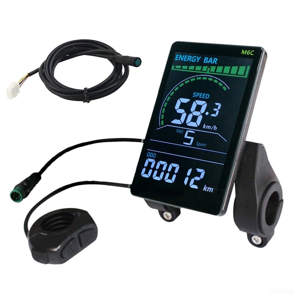 Ebike Display M6C - Pantalla LCD TFT de 3,6 pulgadas y 5 pines para bicicleta eléctrica, indicador de batería, montaje en manillar de nivel PAS