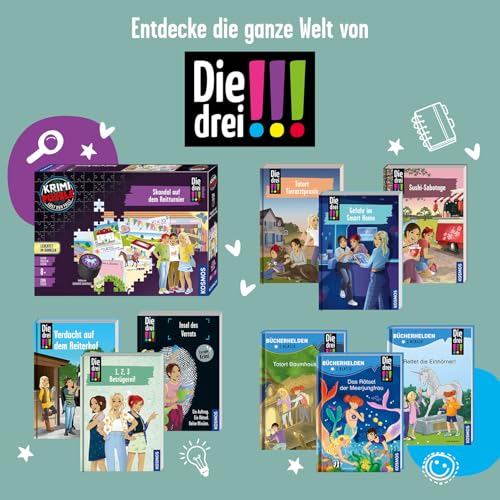 KOSMOS 632557 Die drei !!! Adventskalender, Entdecke in 24 spannenden Rätseln das Geheimnis im Tierheim, mit 24 Detektiv-Gimmicks, Spielzeug-Adventskalender für Kinder ab 8 Jahre