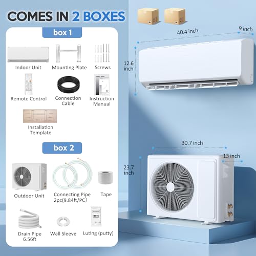 Image of 18000 BTU Mini Split Air Conditioner ＆ Heat Pump, 230V Wall Mount Ductless Inverter AC /Heating System - 19 SEER2, Ultra Quiet, Suitable for 1250 Sq.Ft, Installation Kits