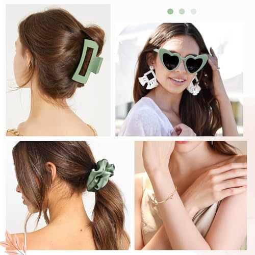 DEEKA 30 Pcs Bridesmaid Proposal Bag Set Gift Clear Makeup Toiletry Bag Bachelorette Party Favors Sunglasses Hair Claw Clips Scrunchies Knot Bracelets Bridal Wedding Party Gifts (Sage Green)4