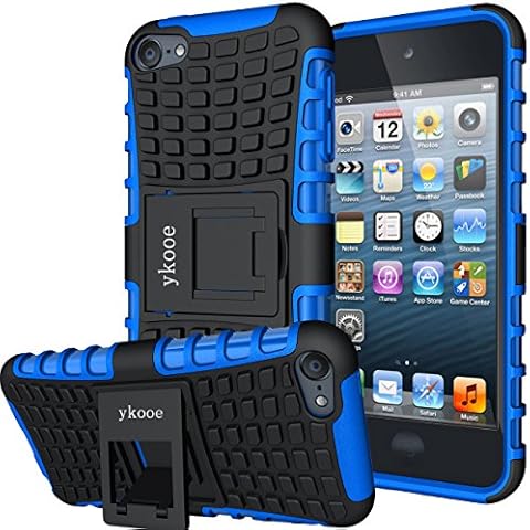 ykooe for iPod Touch 7 Case, iPod Touch 6 Case, iPod Touch 5 Case, Silicone Dual Layer Shockproof Cover with Kickstand for Apple iPod touch 5th / 6th / 7th, Blue Cover