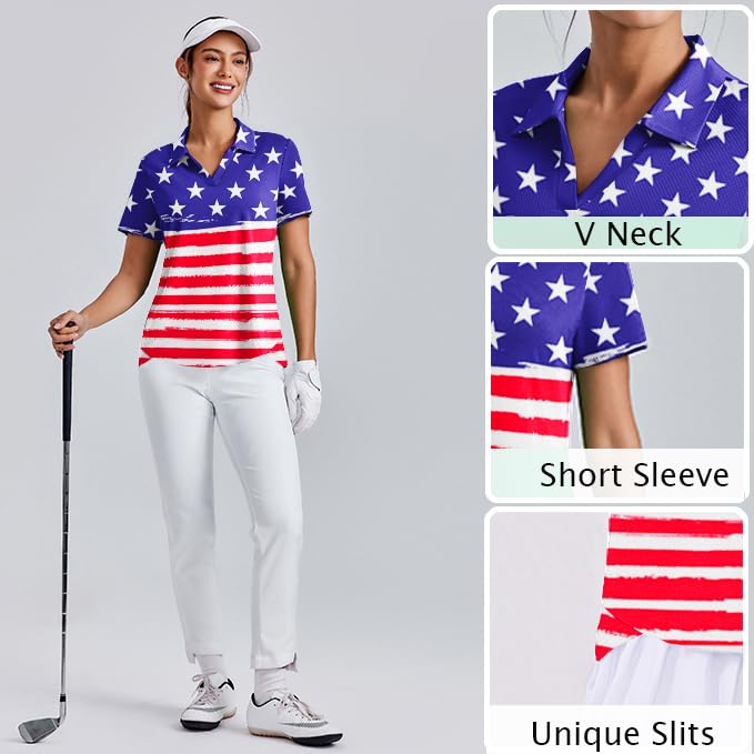 Image of PINSPARK Womens Golf Shirt Short Sleeve Polos UPF 50+ Collared Tennis Tops