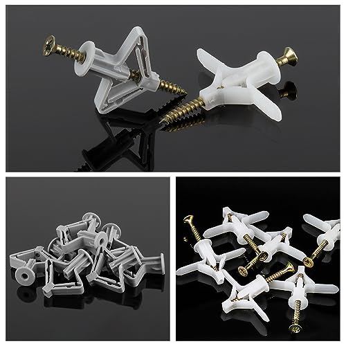 Pack of 100 Cavity Dowels Butterfly Plasterboard Dowels Set Plasterboard Dowels Aircraft Shape Butterfly Shape with Screws for Plasterboard Plasterboard Plasterboard Concrete Bricks Hollow Wall - Image 3