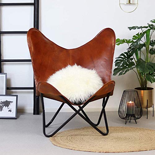 Leather Jackson Brown Vintage Leather Arm Butterfly Chair Classy & Handmade Chair (With Fold-Able Stand) Genuine Tan Leather Butterfly Chair Home Decor-Handmade With Powder Coated Folding Iron Frame #TOP1