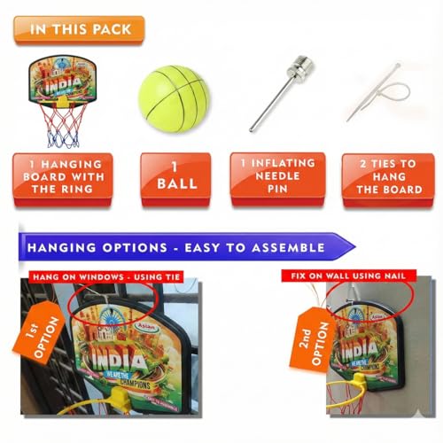 Image of Asian Portable Plastic Basketball with Hoop for Kids Multicolor (India Theme)