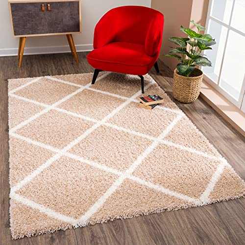 SANAT Madrid Shaggy Teppich - Hochflor Teppiche für Wohnzimmer, Schlafzimmer, Küche - Beige, Größe: 160X230 cm