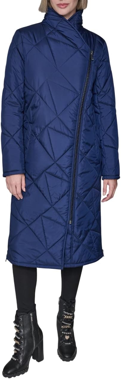 KARL LAGERFELD Women's Quilted Assymetrical Long Coat