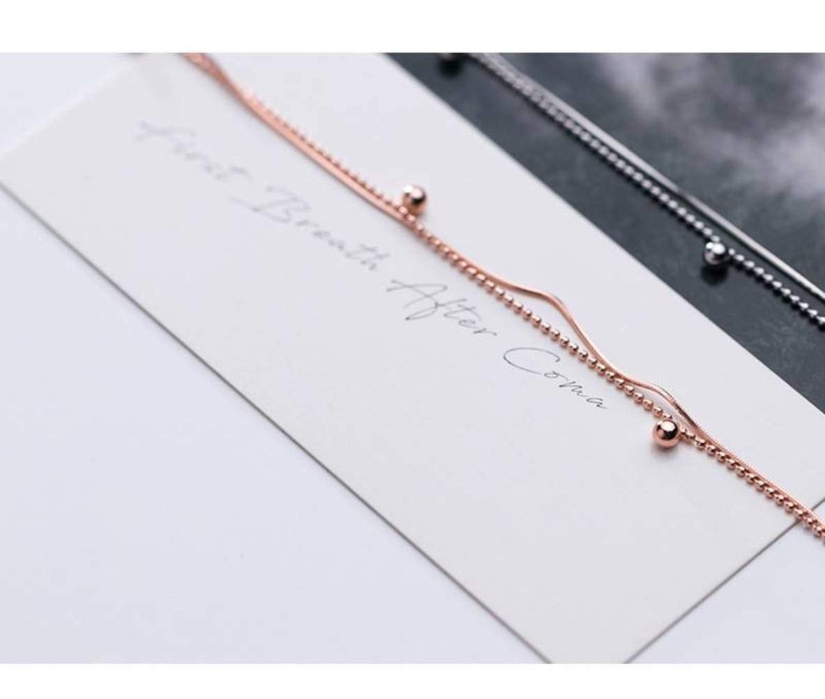 cavigliera Cavigliera in Argento S925, Moda Femminile Coreana a Doppio Strato con Perline di Serpente Catena di Ossa di Serpente Personalizzata Gioielli Argento, Argento 925