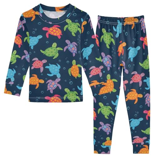 Pajama Sets Long Sleeve Colorful Turtles on Dark Soft Comfy Sleepwear 2 Piece PJS 3-8T