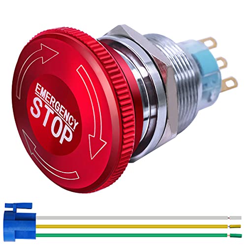 Gebildet Interrupteur à Bouton-poussoir D'arrêt D'urgence à Verrouillage en Métal en Acier Inoxydable 22mm 12-220V 3A 1NO 1NC avec Prise de Connexion