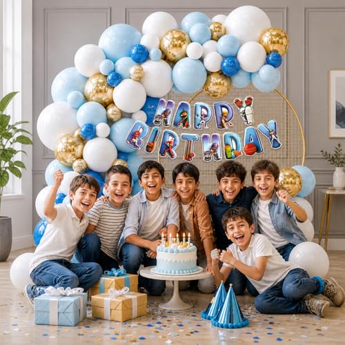Image of Rozi Decoration Cricket Theme Birthday Decoration Kit with Pastel, Metallic & Chrome Balloons, Paper Banner - 41 Pieces Cricket Birthday Party Decoration Combo Set