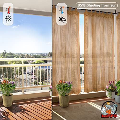 Image of HIPPO High Density Polyethylene 150 GSM Outdoor Loop Curtains Sun & UV Protection, Light-Filtering Balcony Curtain (Beige-Brown, 4.5FTX9FT, 1PC)